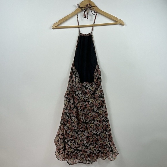 Abercrombie and Fitch Black Floral Chiffon Halter Tie Mini Dress - Size S - Picture 5 of 5